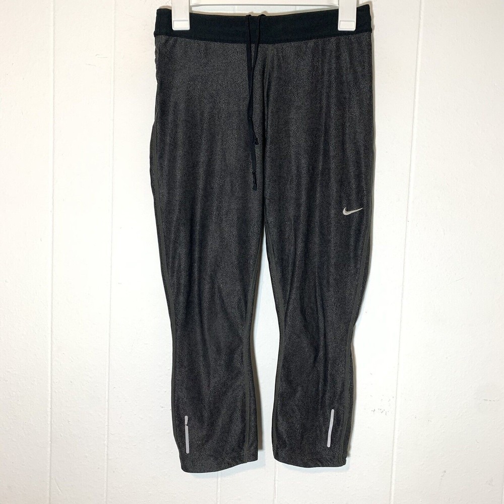 Nike Womens Medium Leggings Cropped Black Grey Pocket Dri Fit